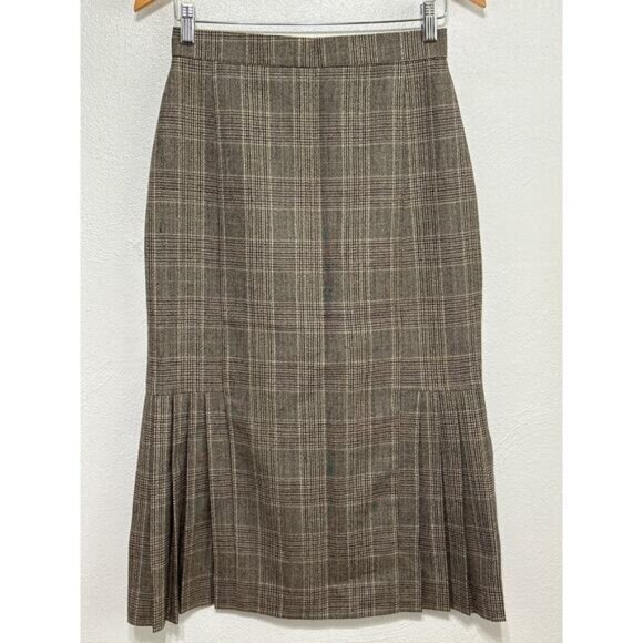 VTG Wool Plaid Pleated Midi Skirt M Preppy Fall Winter Corpcore Preppy RL Vibes - Picture 1 of 11